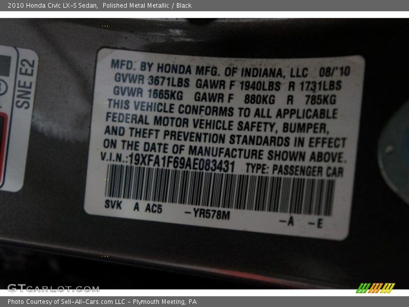 Polished Metal Metallic / Black 2010 Honda Civic LX-S Sedan