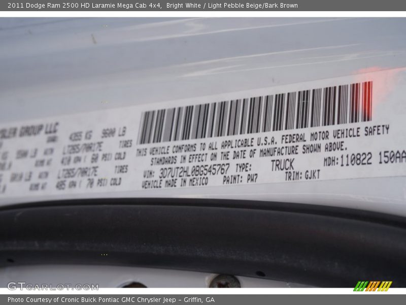 Bright White / Light Pebble Beige/Bark Brown 2011 Dodge Ram 2500 HD Laramie Mega Cab 4x4