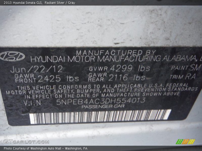 Radiant Silver / Gray 2013 Hyundai Sonata GLS