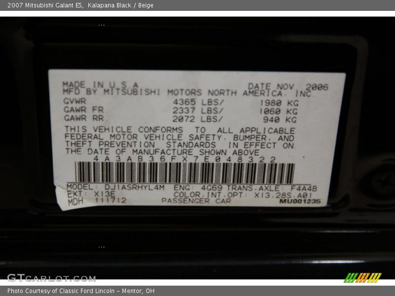 Kalapana Black / Beige 2007 Mitsubishi Galant ES