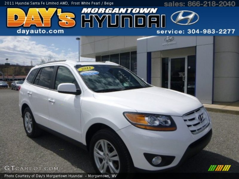 Frost White Pearl / Beige 2011 Hyundai Santa Fe Limited AWD