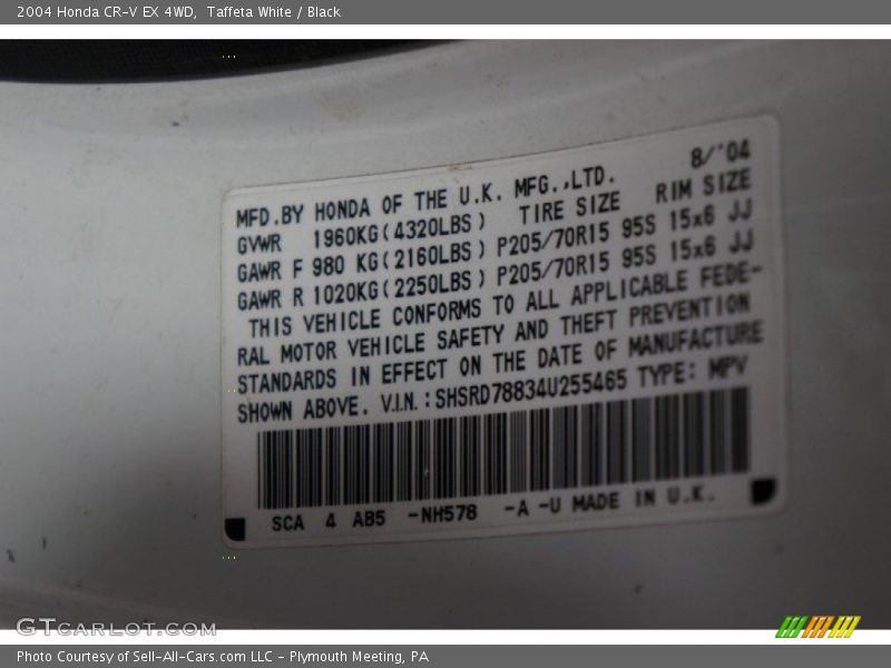 Taffeta White / Black 2004 Honda CR-V EX 4WD