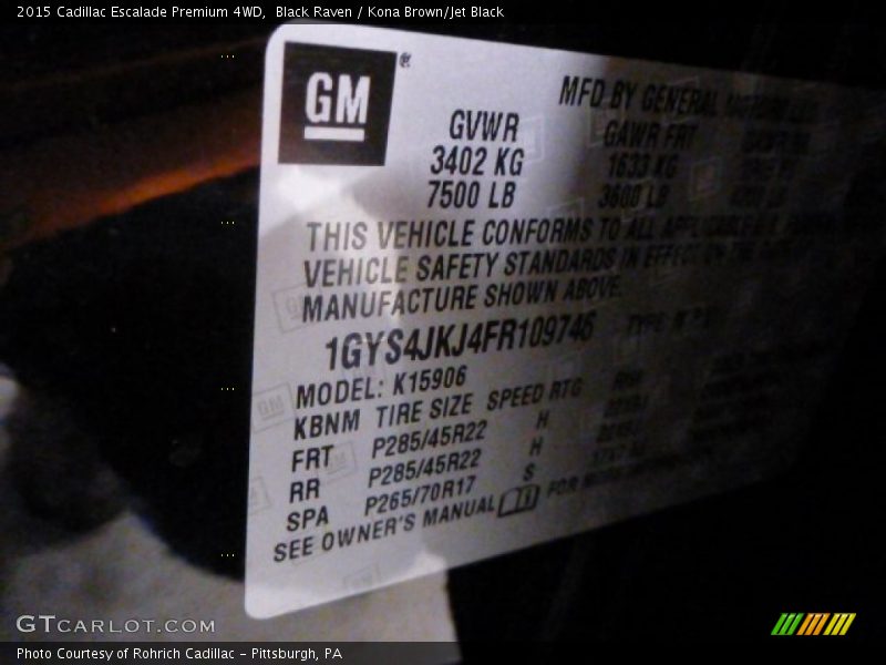 Black Raven / Kona Brown/Jet Black 2015 Cadillac Escalade Premium 4WD