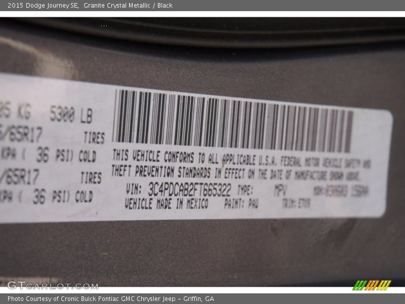 Granite Crystal Metallic / Black 2015 Dodge Journey SE