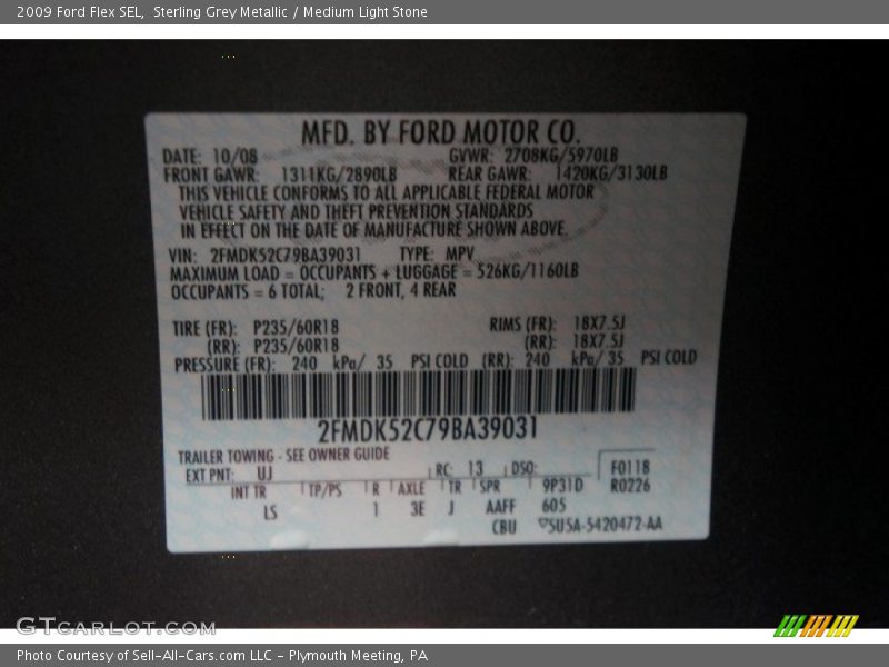 Sterling Grey Metallic / Medium Light Stone 2009 Ford Flex SEL