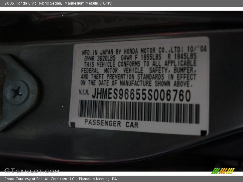 Magnesium Metallic / Gray 2005 Honda Civic Hybrid Sedan