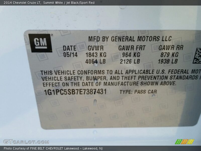 Summit White / Jet Black/Sport Red 2014 Chevrolet Cruze LT