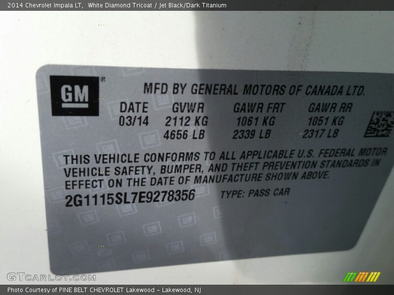 White Diamond Tricoat / Jet Black/Dark Titanium 2014 Chevrolet Impala LT