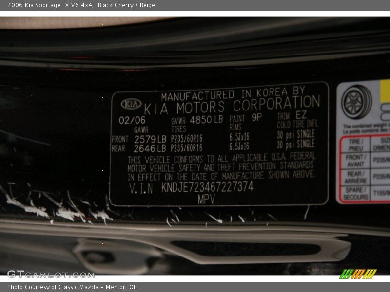 Black Cherry / Beige 2006 Kia Sportage LX V6 4x4