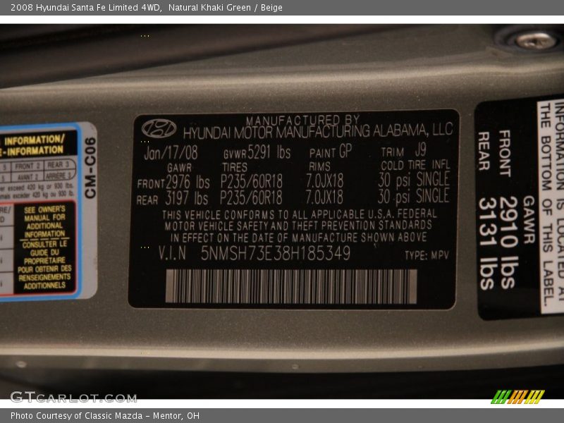 Natural Khaki Green / Beige 2008 Hyundai Santa Fe Limited 4WD