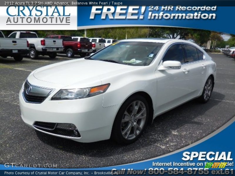 Bellanova White Pearl / Taupe 2012 Acura TL 3.7 SH-AWD Advance