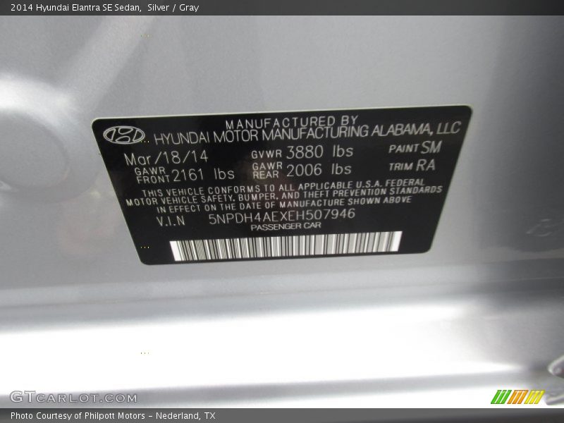 Silver / Gray 2014 Hyundai Elantra SE Sedan