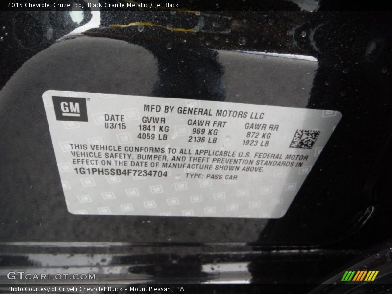 Black Granite Metallic / Jet Black 2015 Chevrolet Cruze Eco