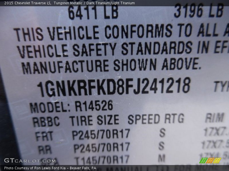 Tungsten Metallic / Dark Titanium/Light Titanium 2015 Chevrolet Traverse LS