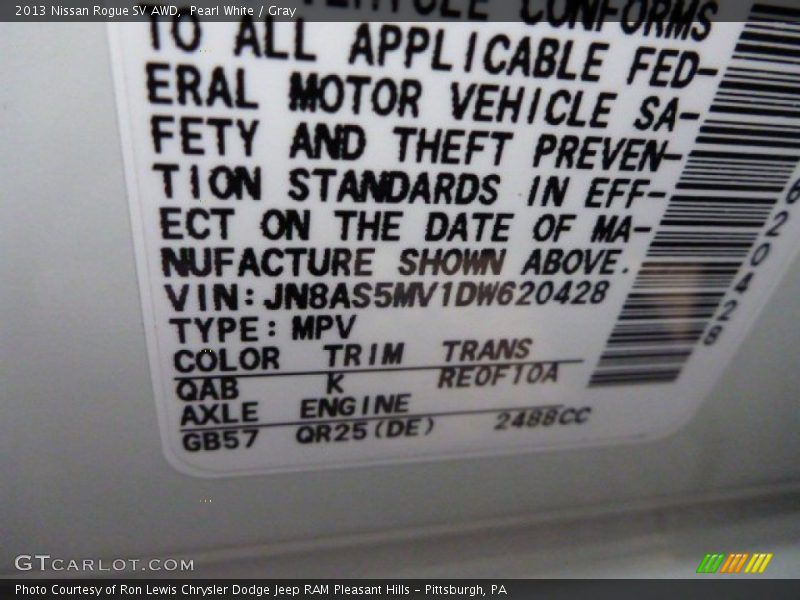 Pearl White / Gray 2013 Nissan Rogue SV AWD