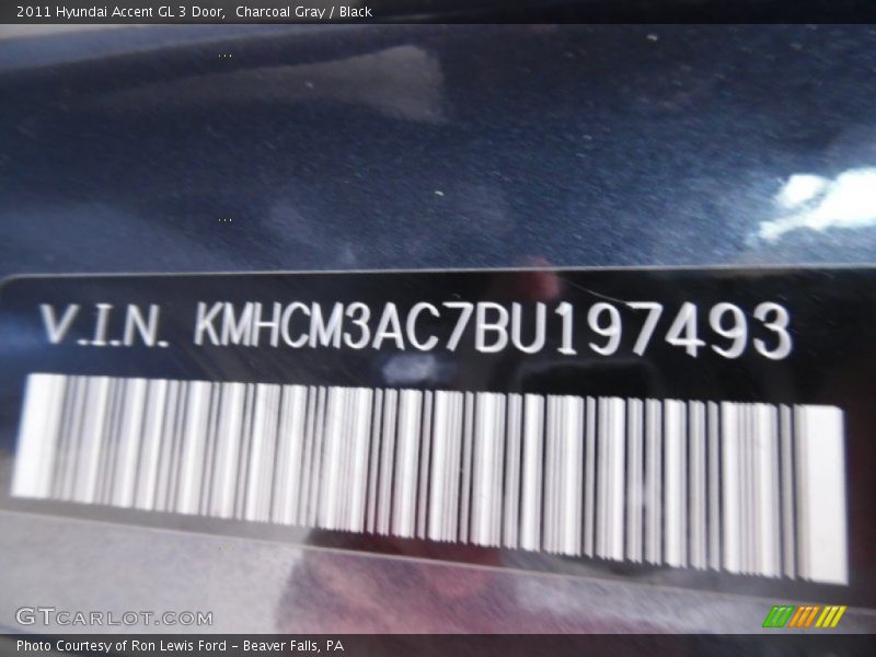Charcoal Gray / Black 2011 Hyundai Accent GL 3 Door