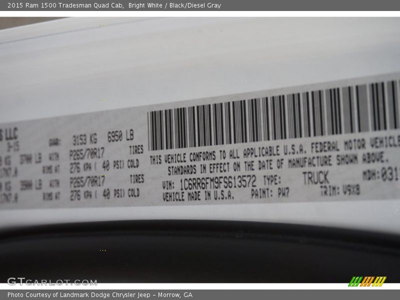 Bright White / Black/Diesel Gray 2015 Ram 1500 Tradesman Quad Cab
