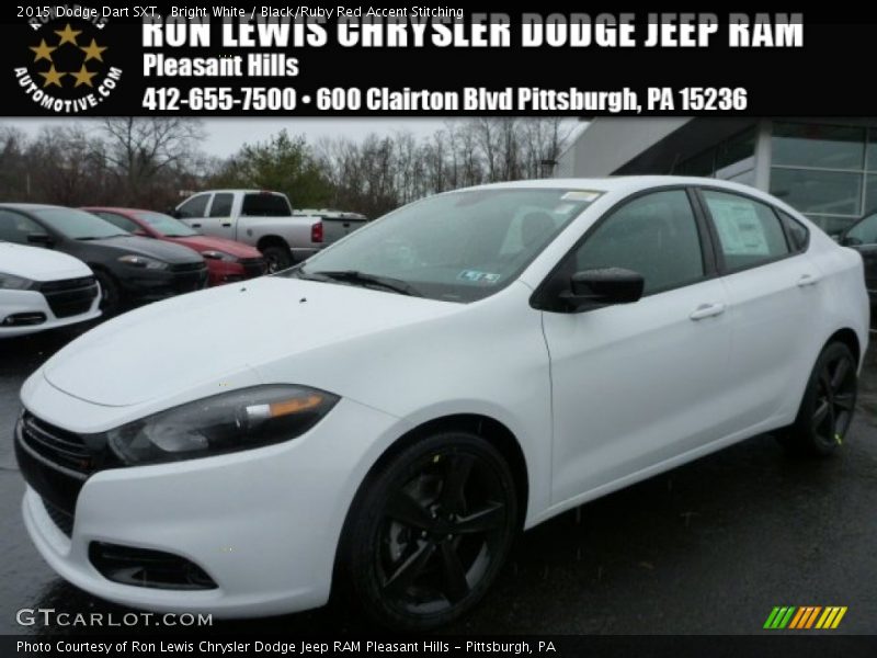 Bright White / Black/Ruby Red Accent Stitching 2015 Dodge Dart SXT