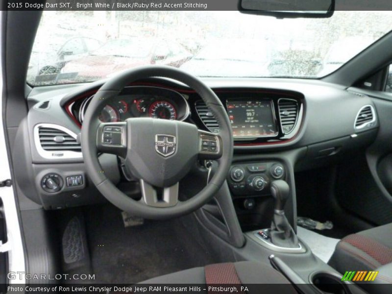 Bright White / Black/Ruby Red Accent Stitching 2015 Dodge Dart SXT