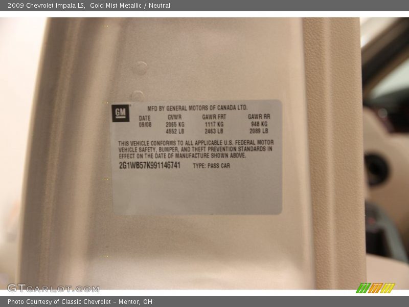 Gold Mist Metallic / Neutral 2009 Chevrolet Impala LS