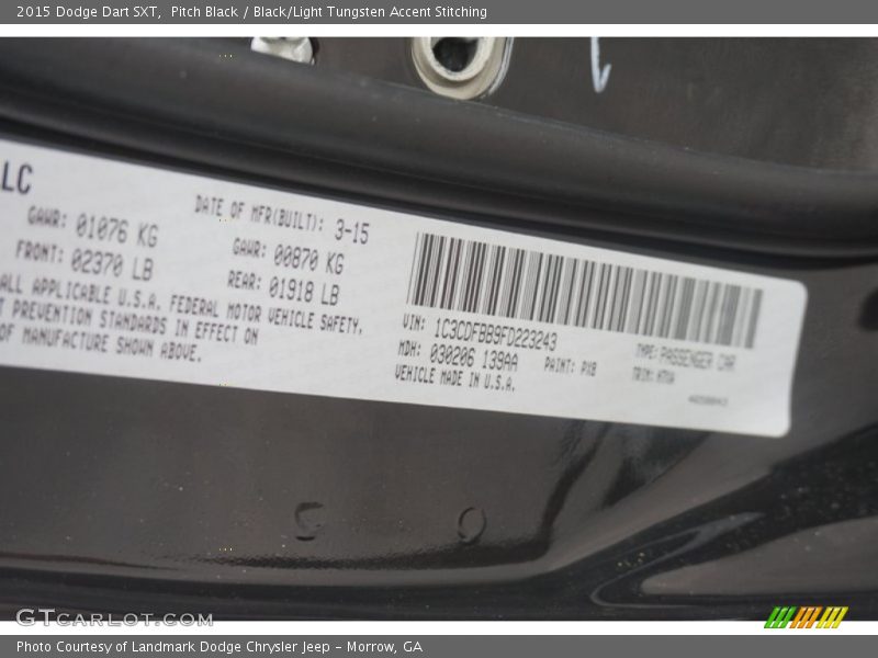 Pitch Black / Black/Light Tungsten Accent Stitching 2015 Dodge Dart SXT