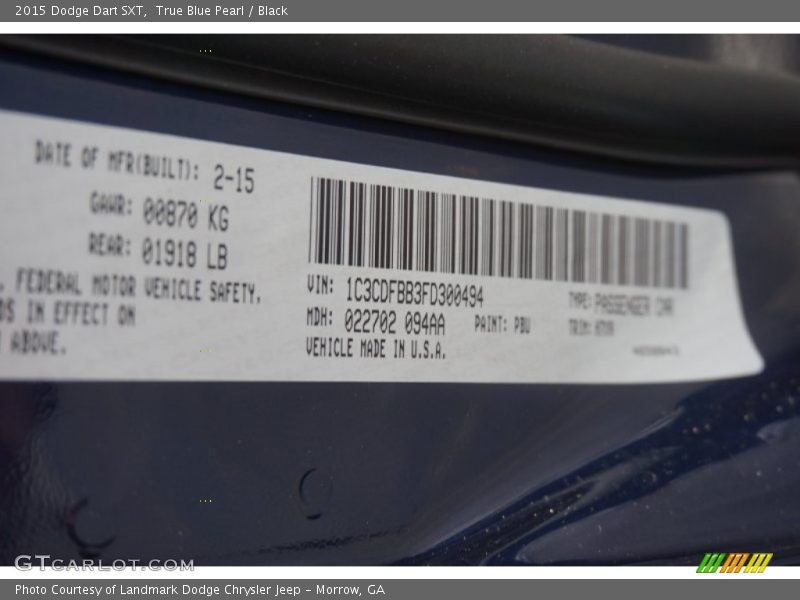 True Blue Pearl / Black 2015 Dodge Dart SXT
