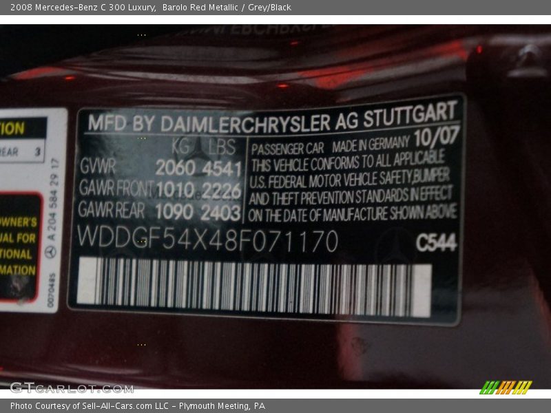 Barolo Red Metallic / Grey/Black 2008 Mercedes-Benz C 300 Luxury
