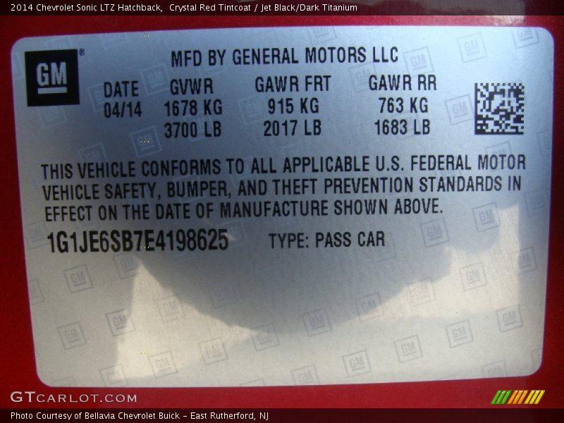 Crystal Red Tintcoat / Jet Black/Dark Titanium 2014 Chevrolet Sonic LTZ Hatchback
