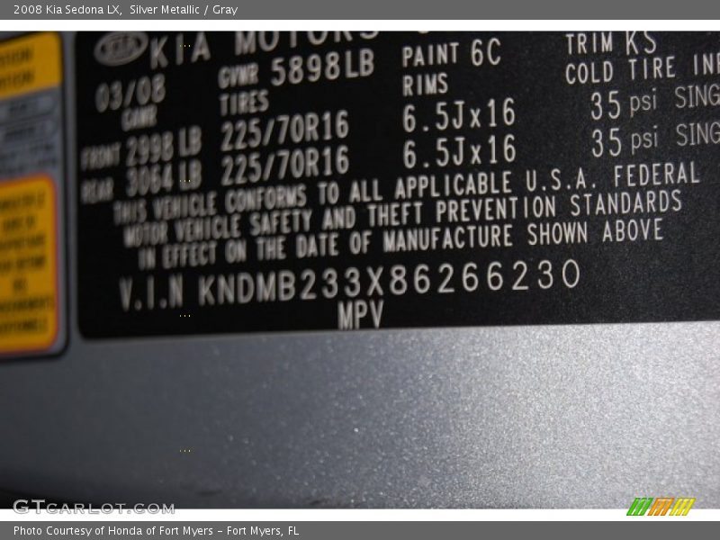 Silver Metallic / Gray 2008 Kia Sedona LX