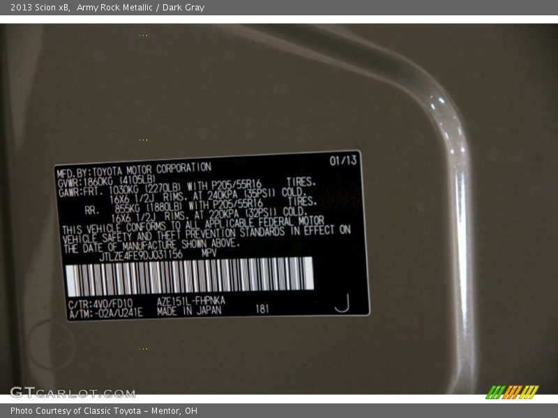 Army Rock Metallic / Dark Gray 2013 Scion xB