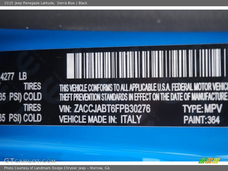 2015 Renegade Latitude Sierra Blue Color Code 364