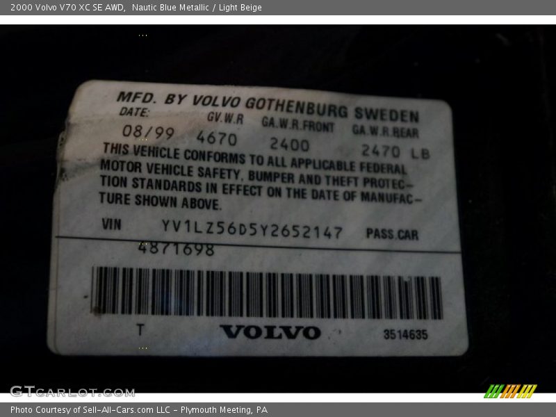 Nautic Blue Metallic / Light Beige 2000 Volvo V70 XC SE AWD