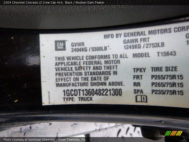 Black / Medium Dark Pewter 2004 Chevrolet Colorado LS Crew Cab 4x4