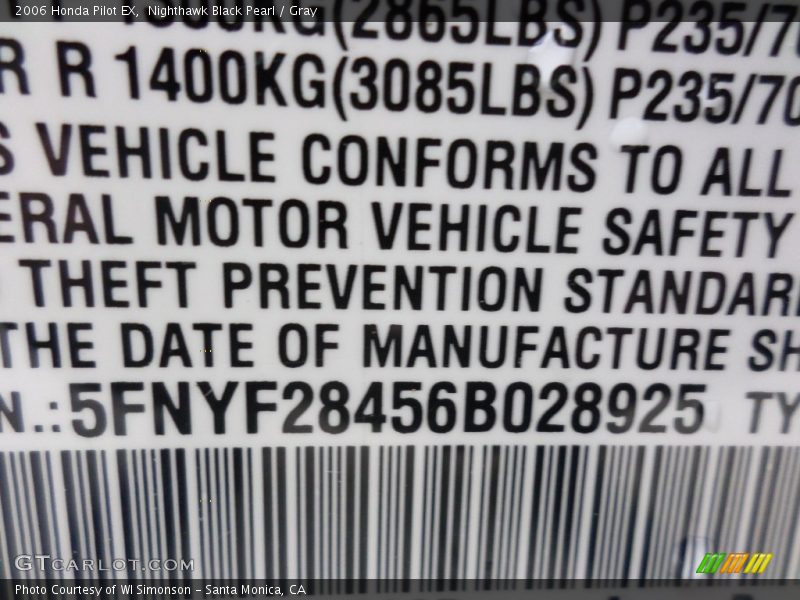 Nighthawk Black Pearl / Gray 2006 Honda Pilot EX