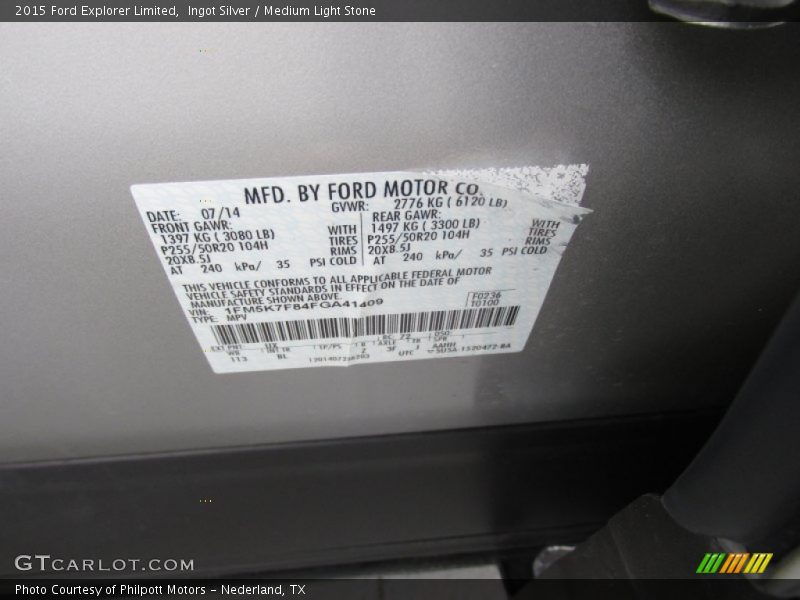 Ingot Silver / Medium Light Stone 2015 Ford Explorer Limited