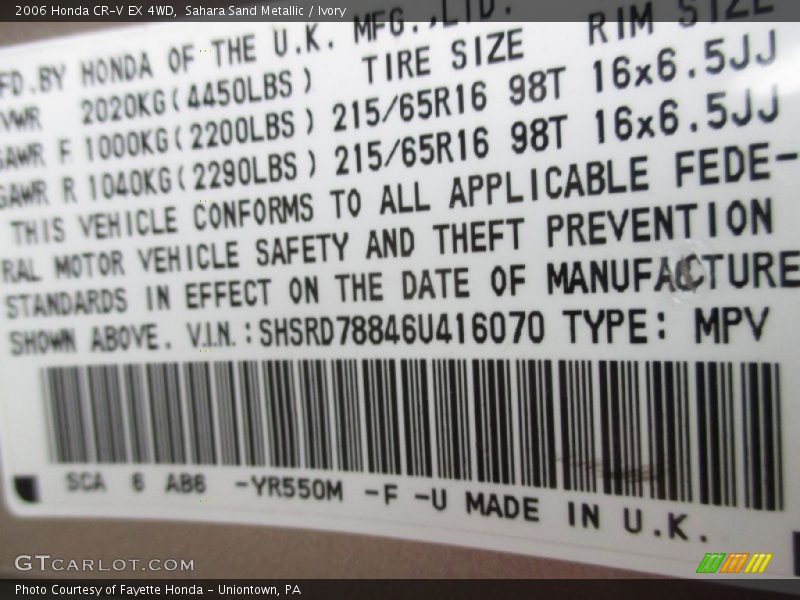 Sahara Sand Metallic / Ivory 2006 Honda CR-V EX 4WD