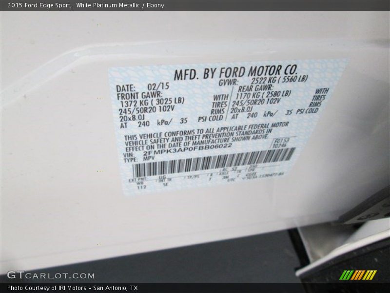White Platinum Metallic / Ebony 2015 Ford Edge Sport