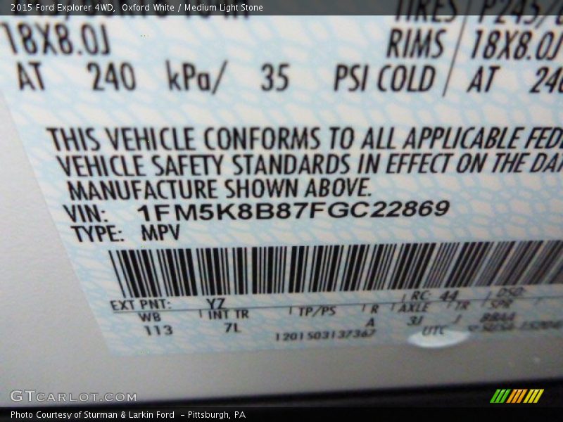 Oxford White / Medium Light Stone 2015 Ford Explorer 4WD