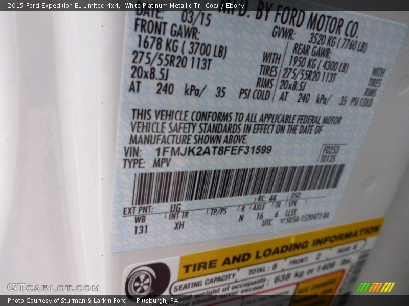 White Platinum Metallic Tri-Coat / Ebony 2015 Ford Expedition EL Limited 4x4