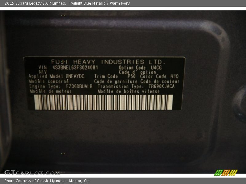 Twilight Blue Metallic / Warm Ivory 2015 Subaru Legacy 3.6R Limited
