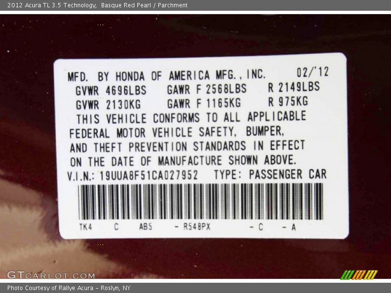 Basque Red Pearl / Parchment 2012 Acura TL 3.5 Technology