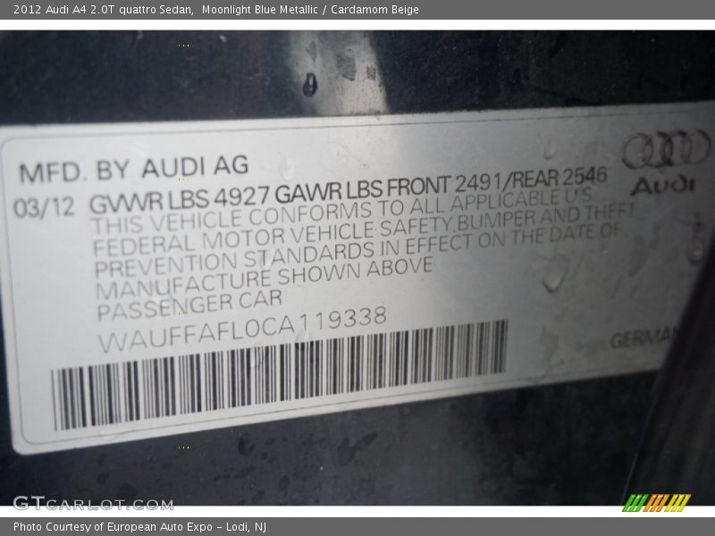 Moonlight Blue Metallic / Cardamom Beige 2012 Audi A4 2.0T quattro Sedan