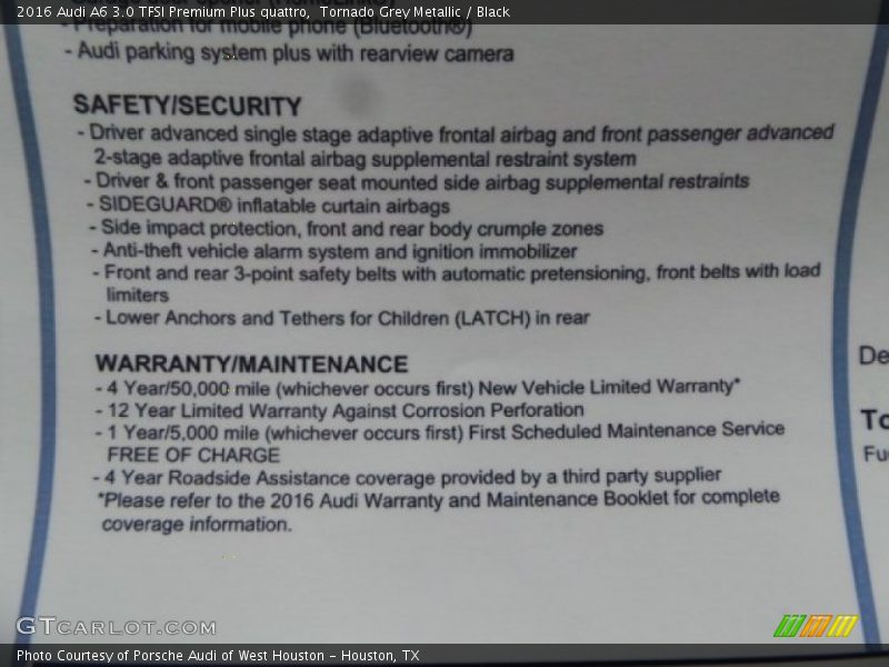  2016 A6 3.0 TFSI Premium Plus quattro Window Sticker