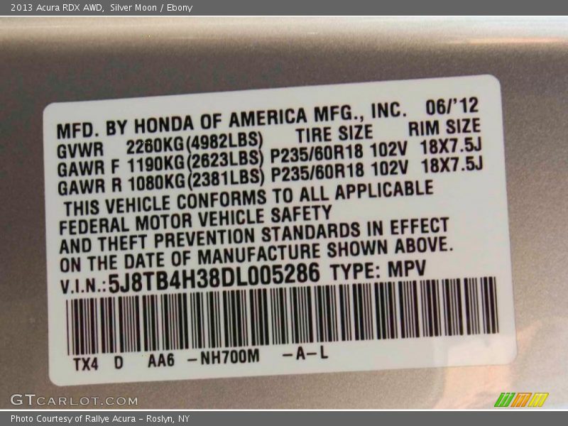 Silver Moon / Ebony 2013 Acura RDX AWD