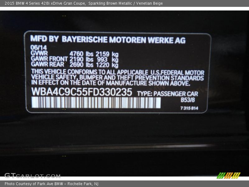 2015 4 Series 428i xDrive Gran Coupe Sparkling Brown Metallic Color Code B53