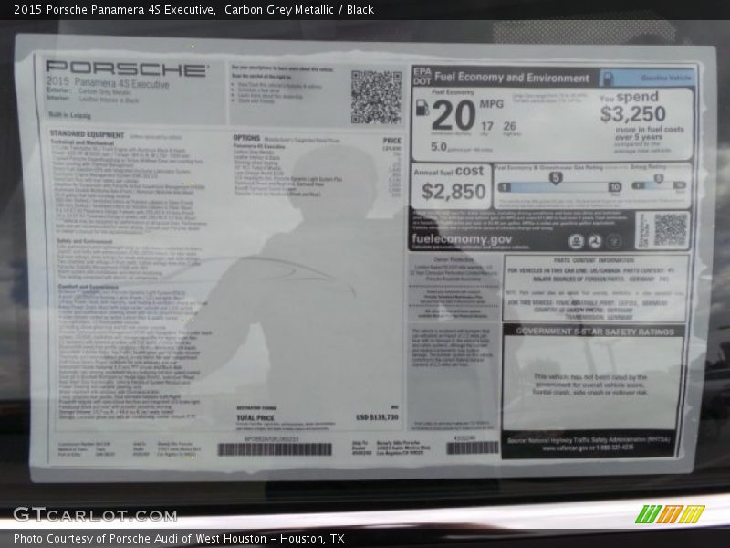  2015 Panamera 4S Executive Window Sticker