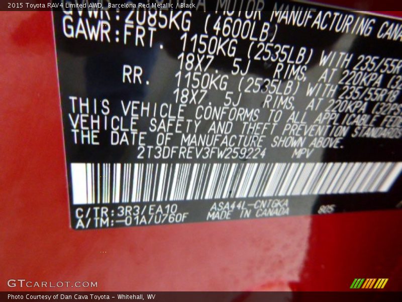 Barcelona Red Metallic / Black 2015 Toyota RAV4 Limited AWD