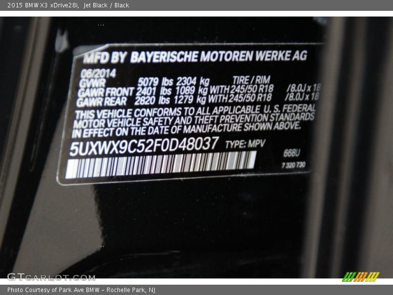 Jet Black / Black 2015 BMW X3 xDrive28i