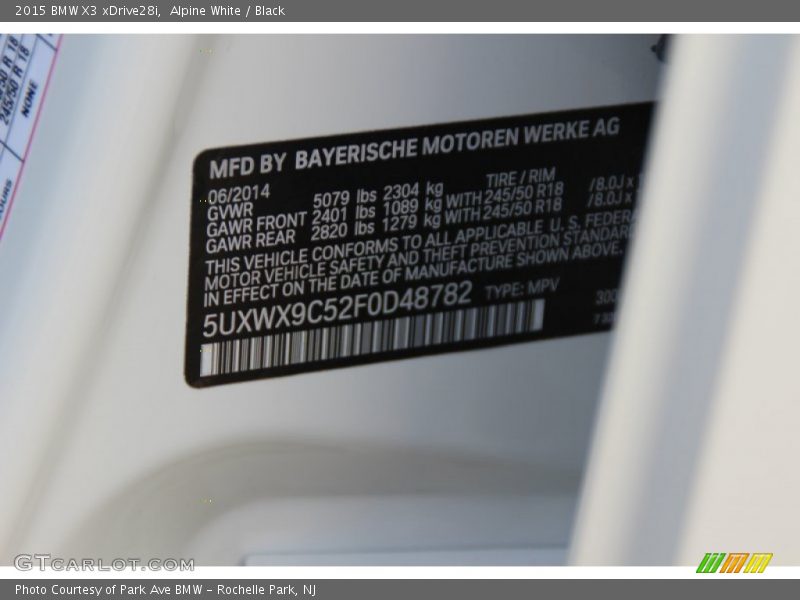 Alpine White / Black 2015 BMW X3 xDrive28i