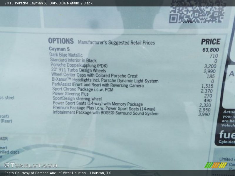  2015 Cayman S Window Sticker